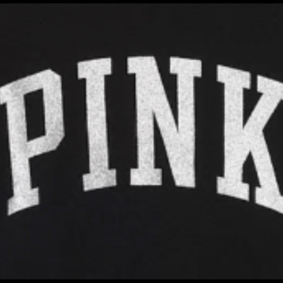 NWOT Pink by Victorias Secret Black & Silver Glittered Graphic Fleece Sweatshirt - Picture 2 of 4